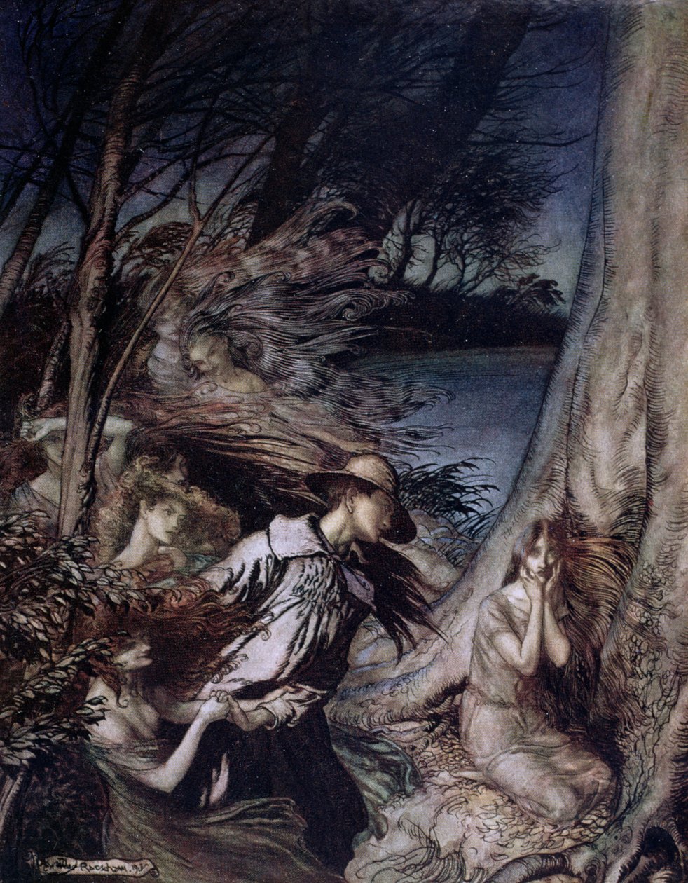 Fairy Illustration, 1912 (farve litho) af Arthur Rackham