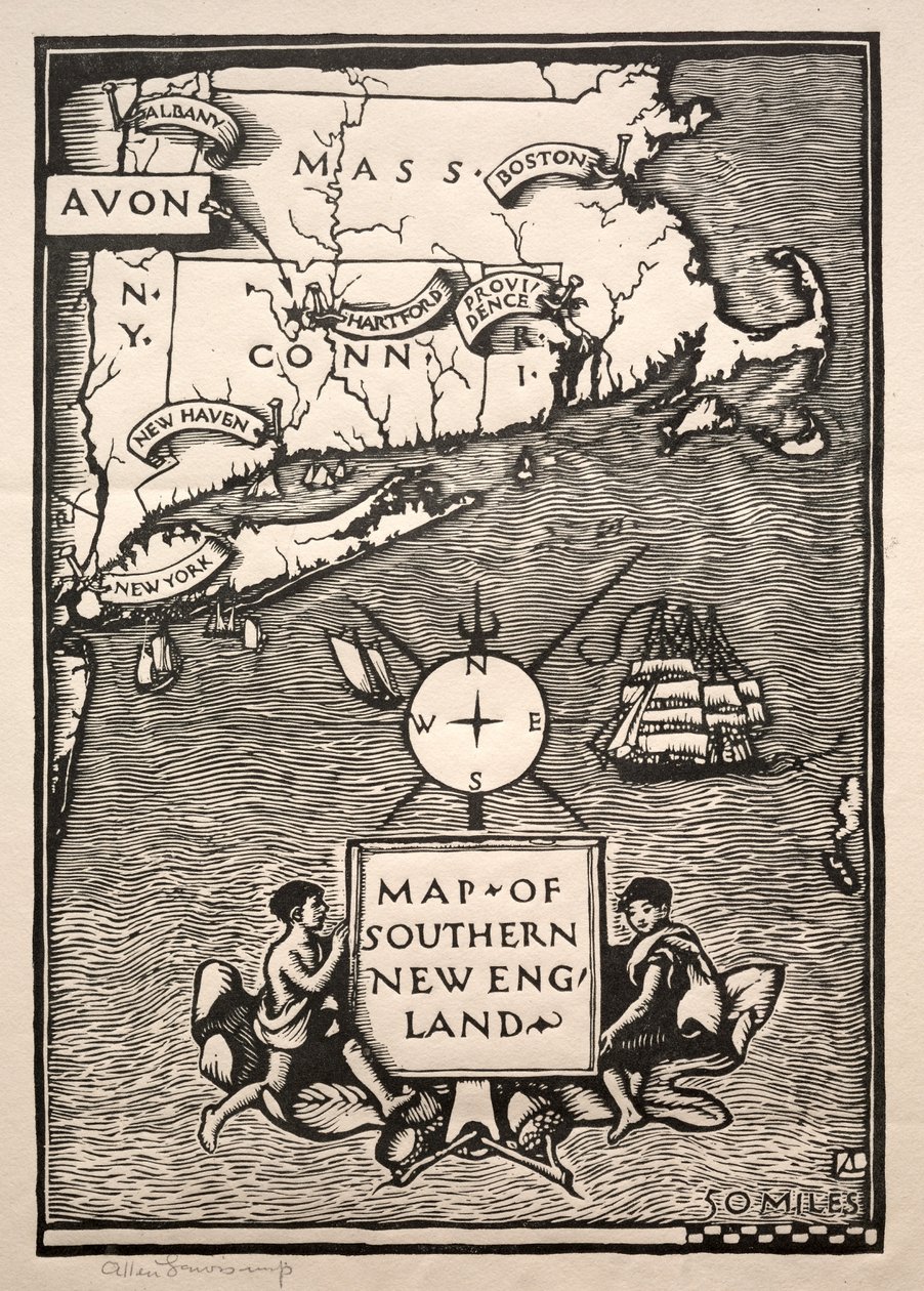 Kort over det sydlige New England af Arthur Allen Lewis