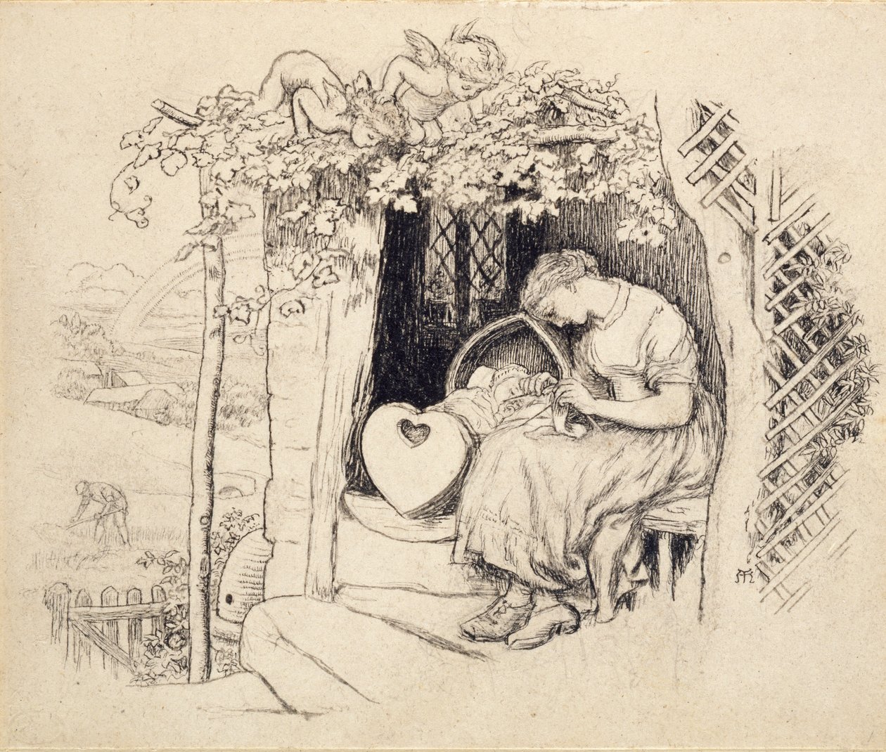Ved vuggen, 1873 af Arthur Hughes