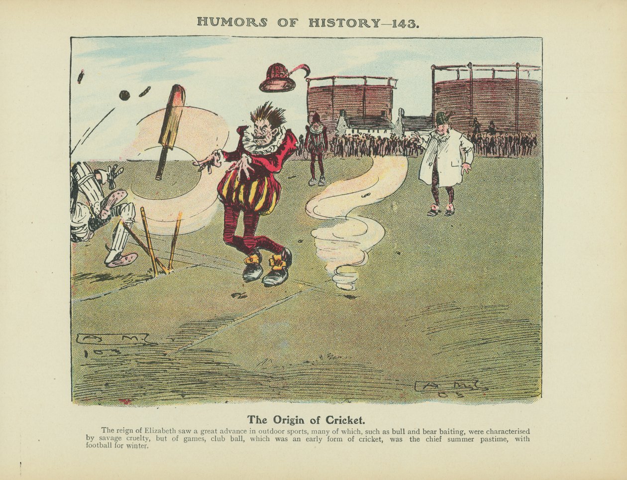 The Origin of Cricket (farvelitografi) af Arthur Moreland
