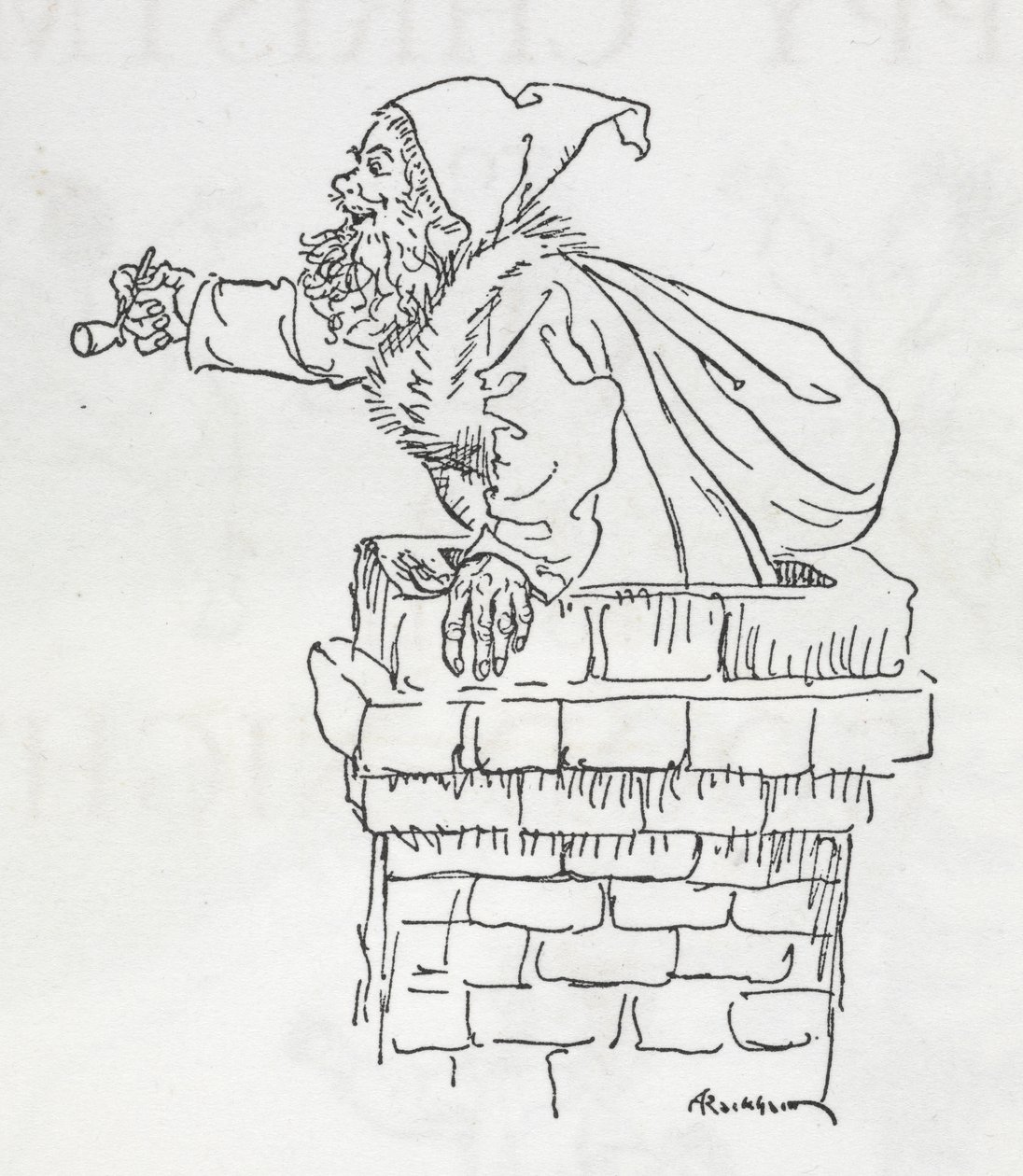 Julemanden klatrer ned ad en skorsten af Arthur Rackham
