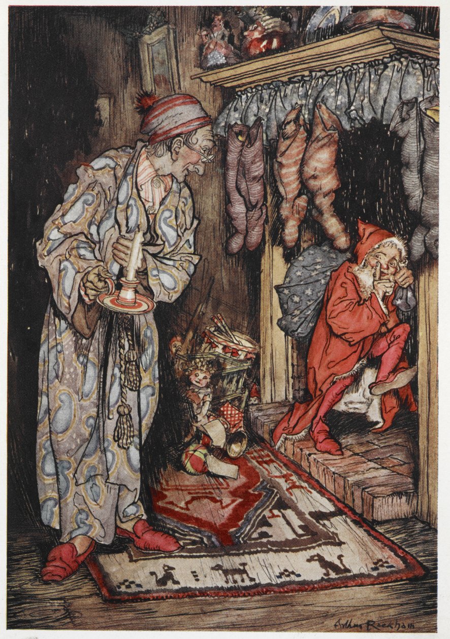 Julemanden leverer gaver juleaften af Arthur Rackham