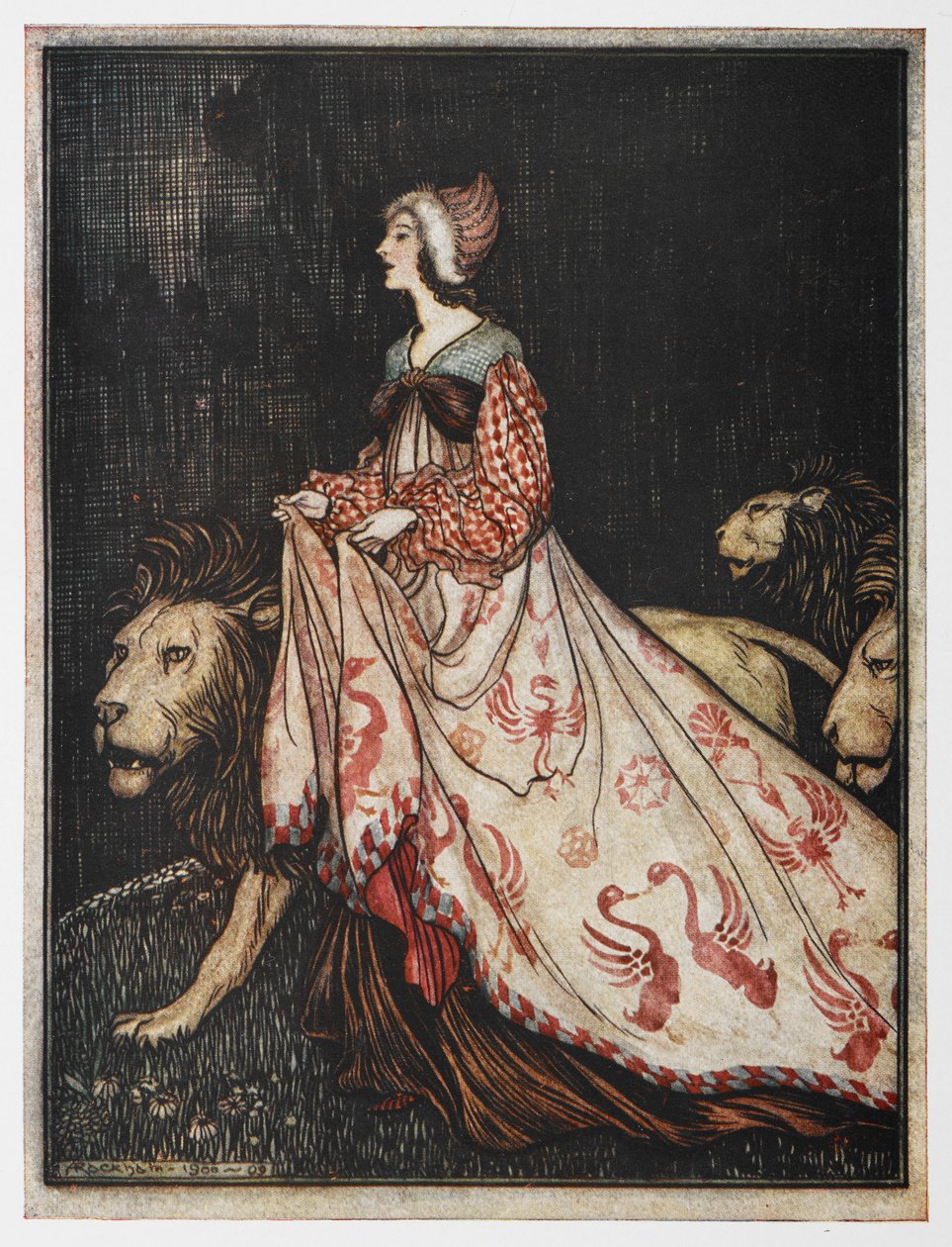 Illustration fra Fruen og Løven. af Arthur Rackham