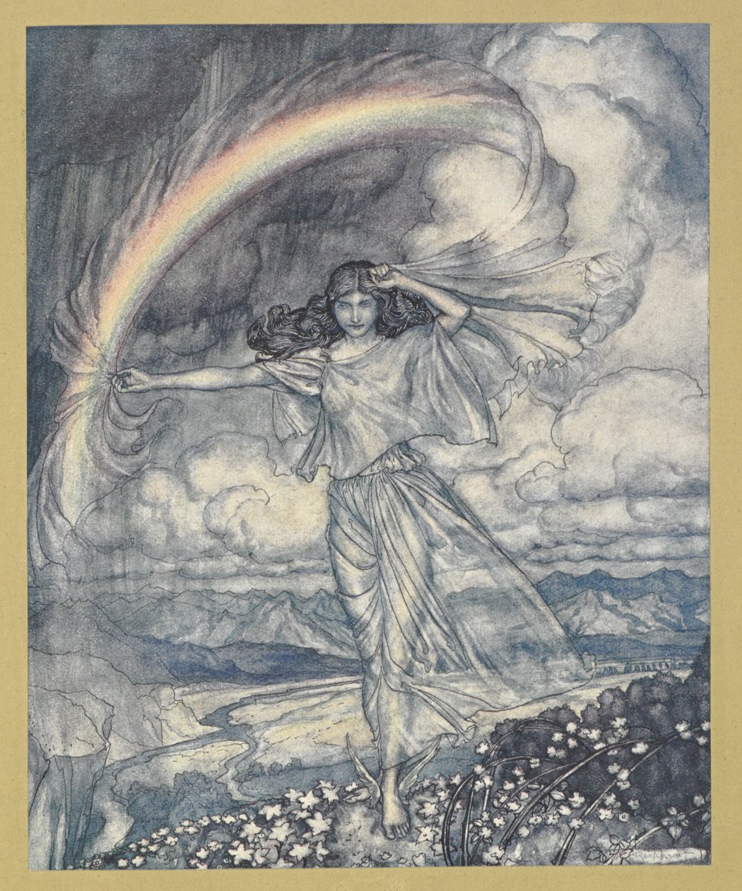Iris der, med fugtig bue«. af Arthur Rackham