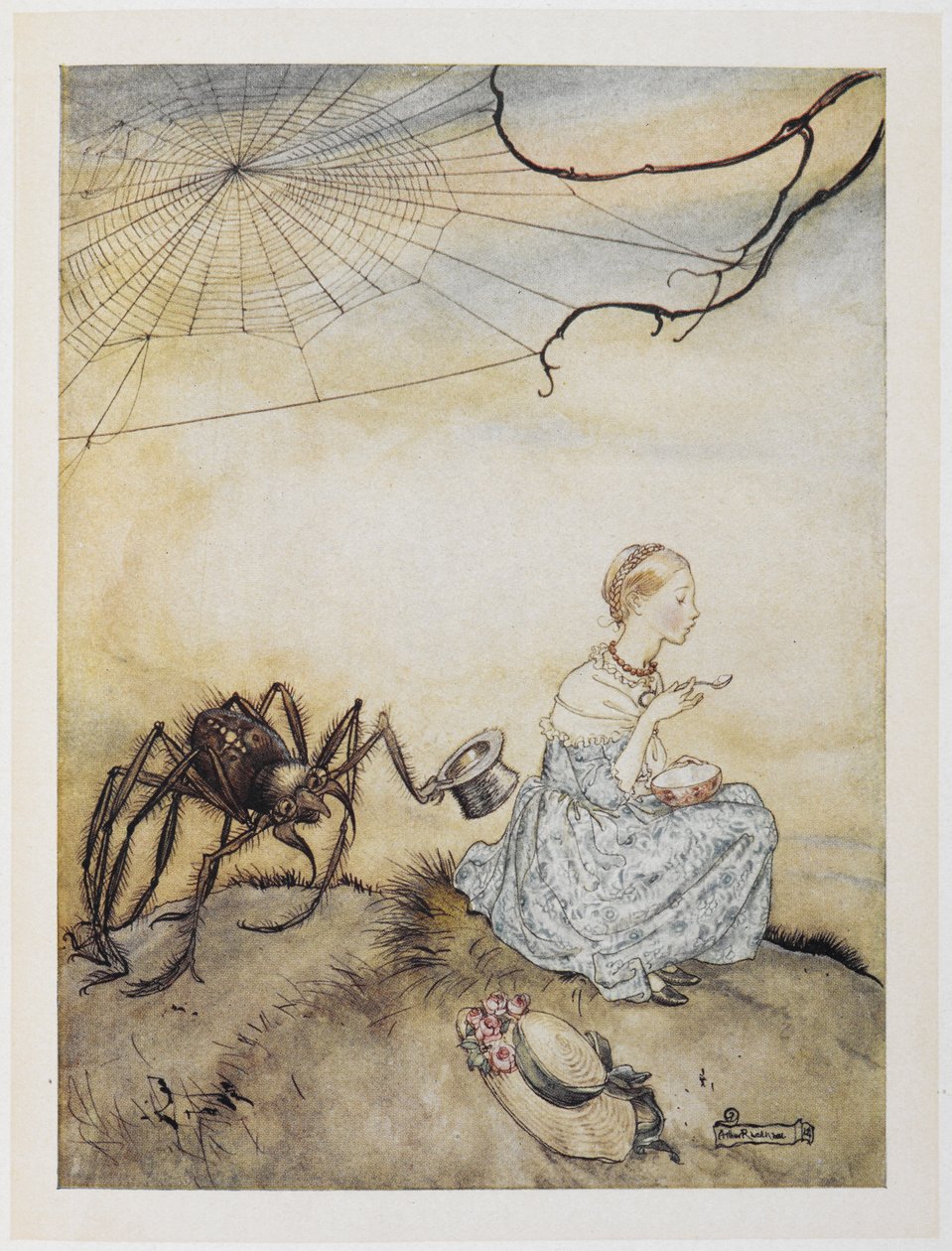 Lille Miss Muffet af Arthur Rackham