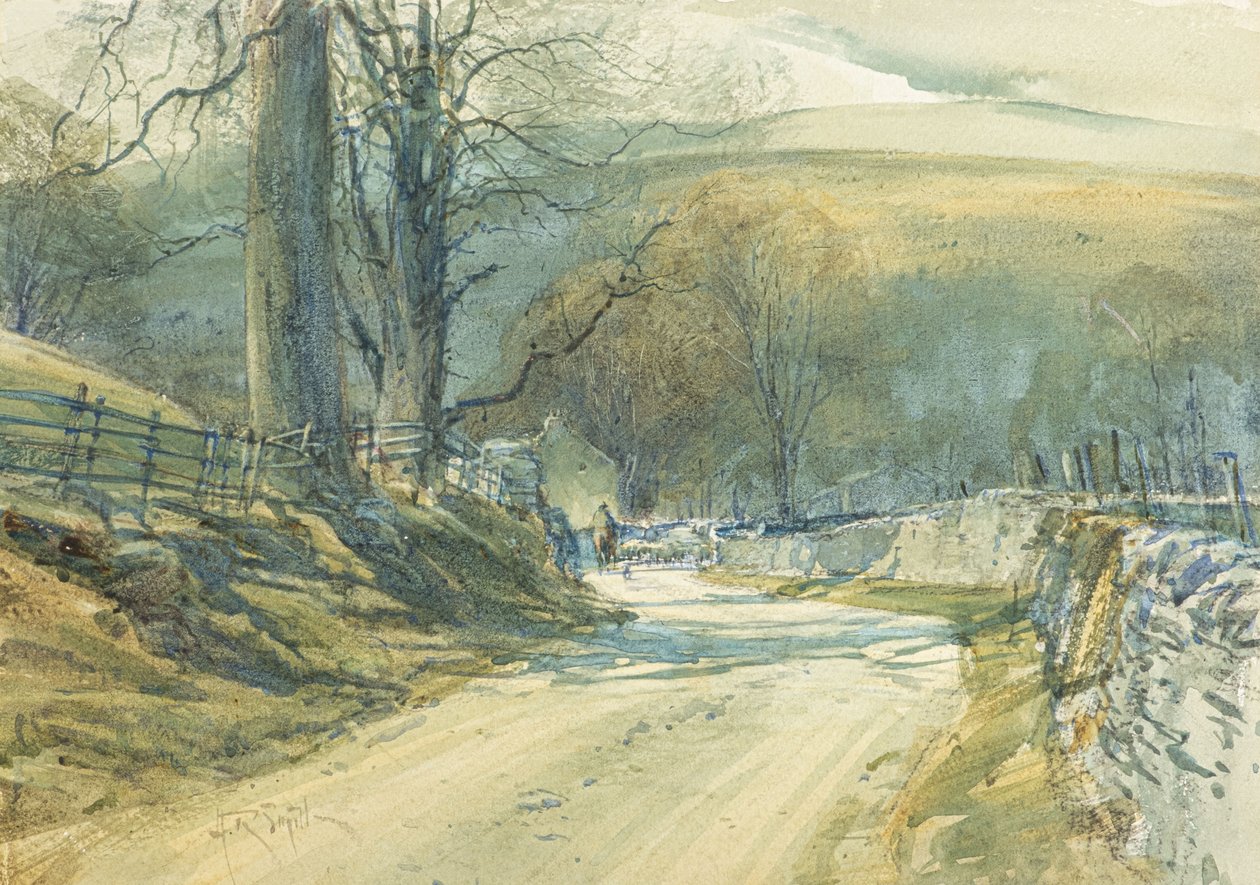 The Winding Road, Upper Wharfedale (akvarel) af Arthur Reginald Smith