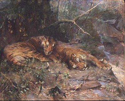 Tigre hviler ved en å af Arthur Wardle