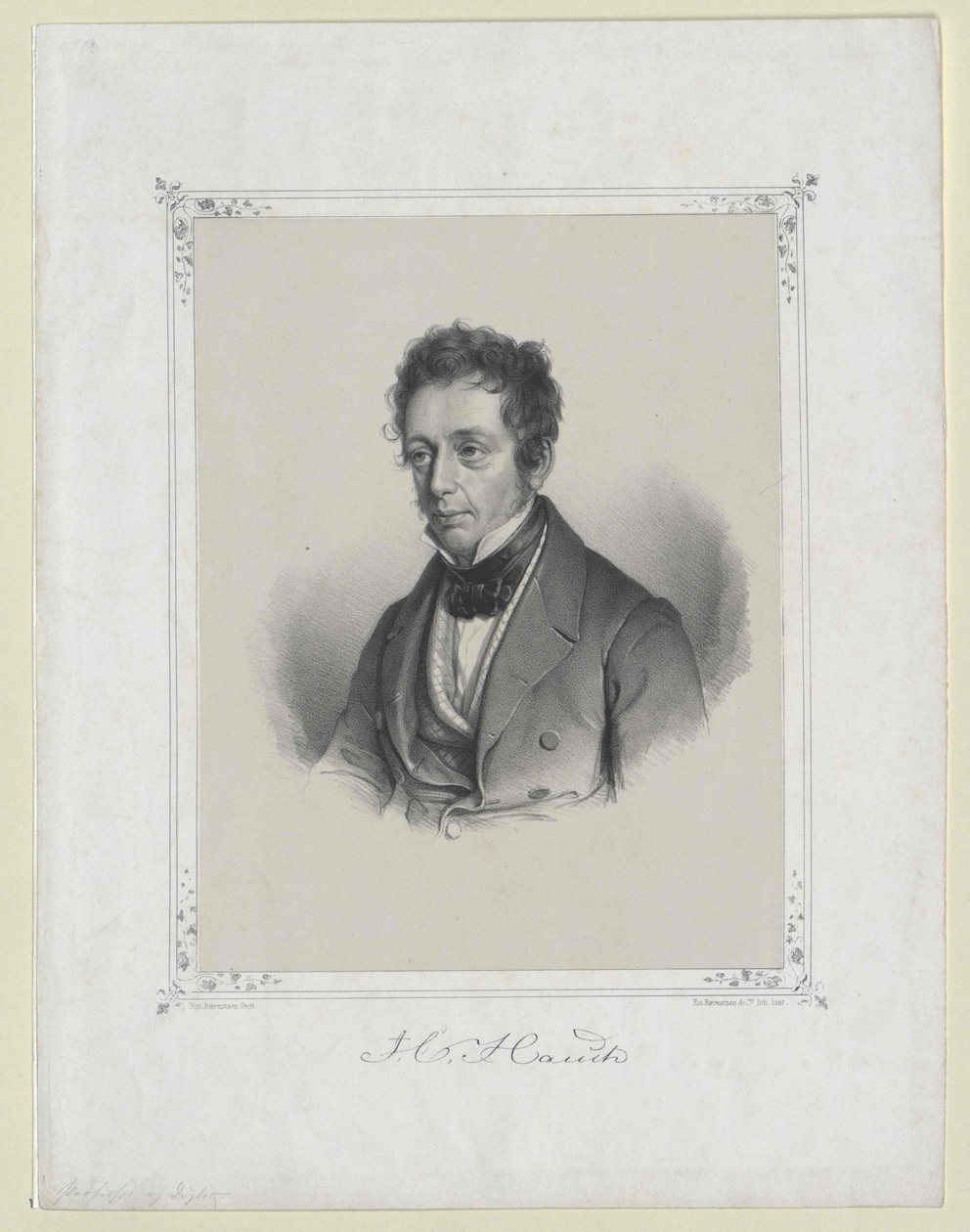 Johannes Carsten Hauch (print) af Artist Unknown