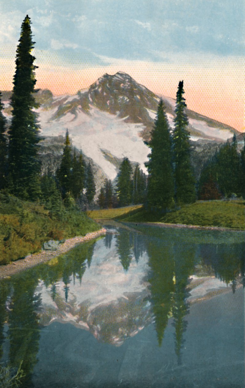 Mount Rainier og Reflection Lake, c1916 af Asahel Curtis