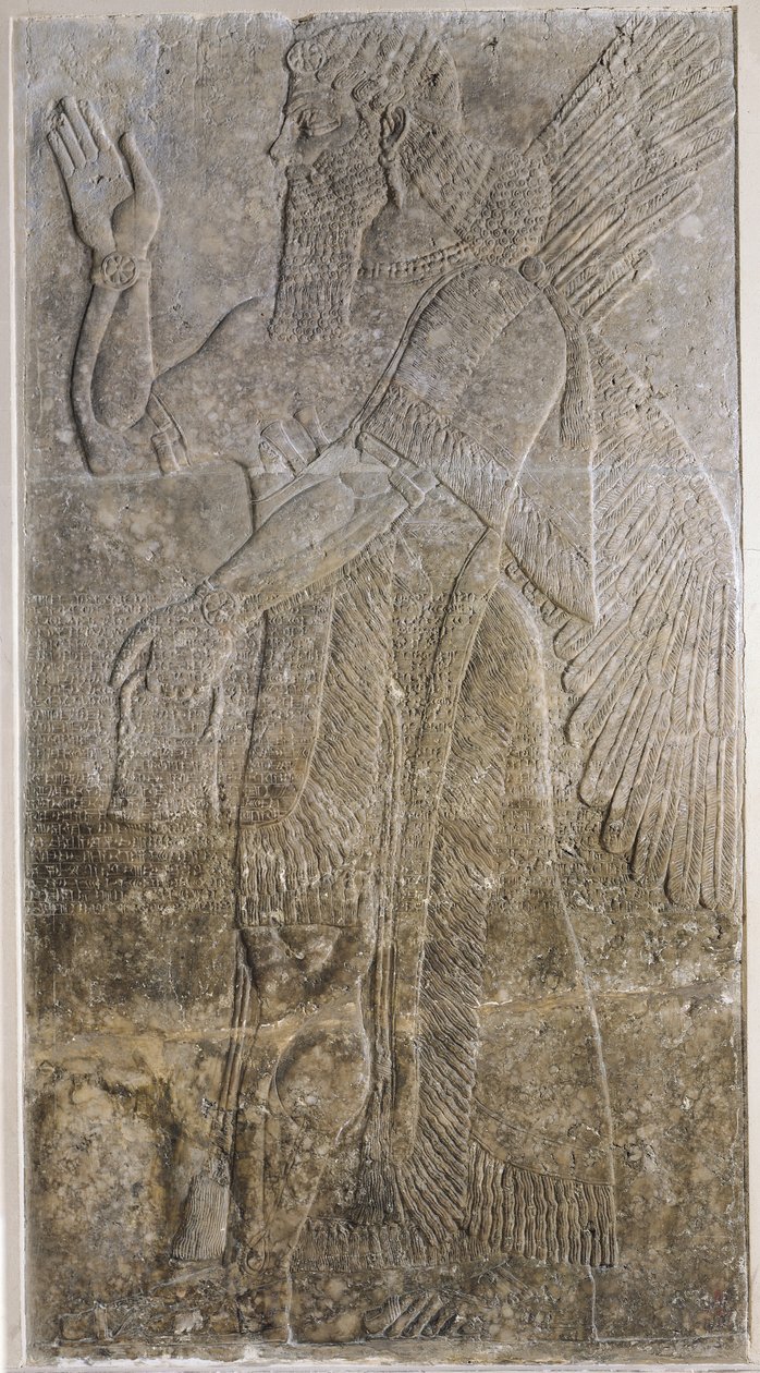 Relief, der forestiller en bevinget ånd, fra paladset i Nimrud (Kalah) (gips) af Assyrian