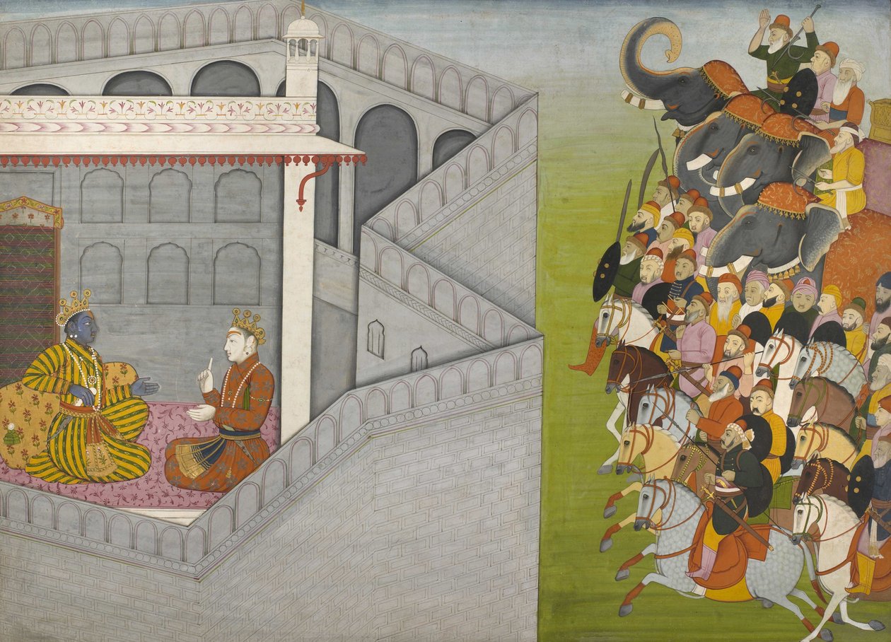 Siege of Mathura af Jarasandha fra serien Guler-Basholi Bhagavata Purana af Fattu