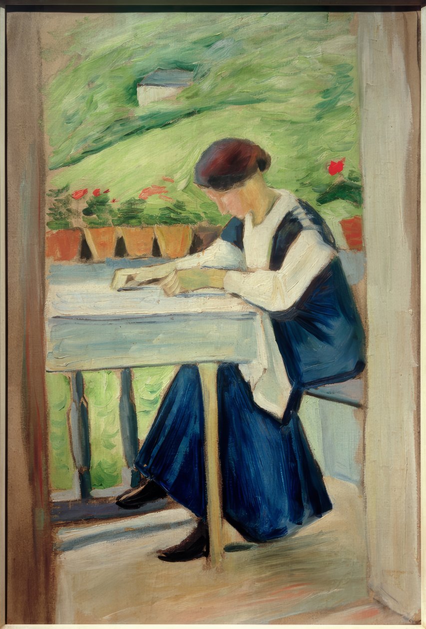 Girl on the Balcony II (i en blå kjole) af August Macke