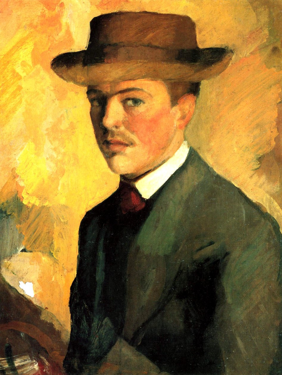 Selvportræt med hat af August Macke