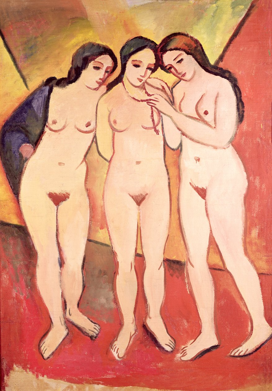 Tre nøgne piger (rød og orange) af August Macke
