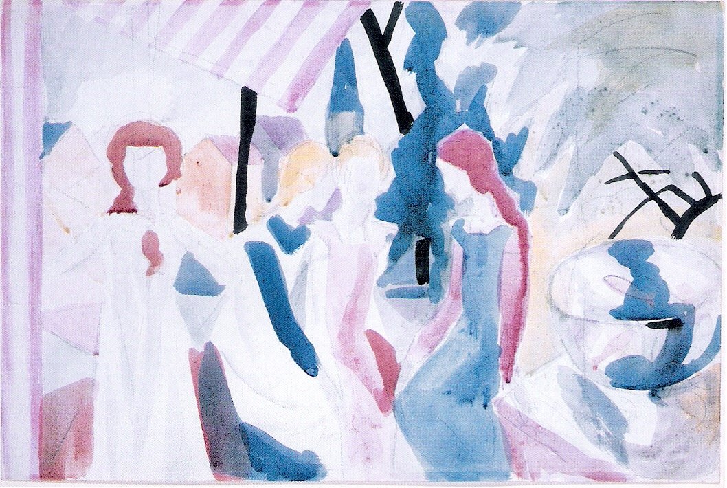 Fire piger på en arbor af August Macke
