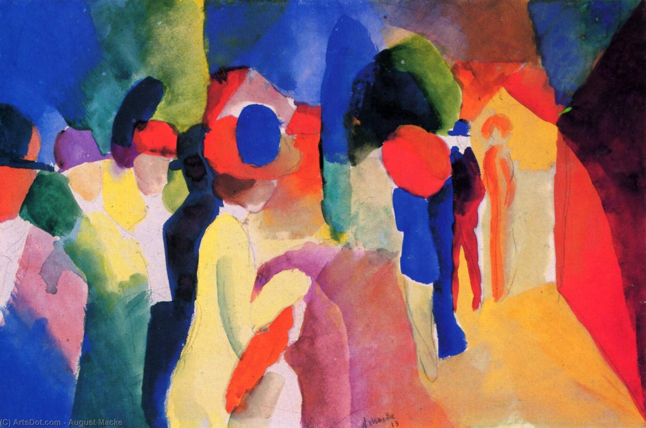 kvinde med en gul jakke af August Macke