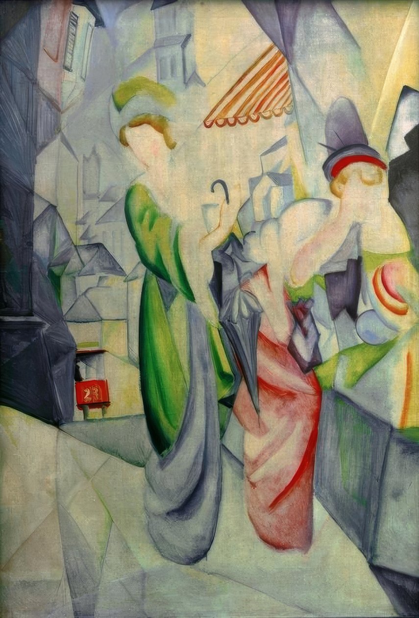 Lyse kvinder foran hatbutikken af August Macke