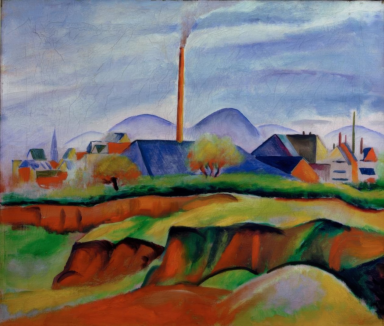 Landskab med fabrik af August Macke