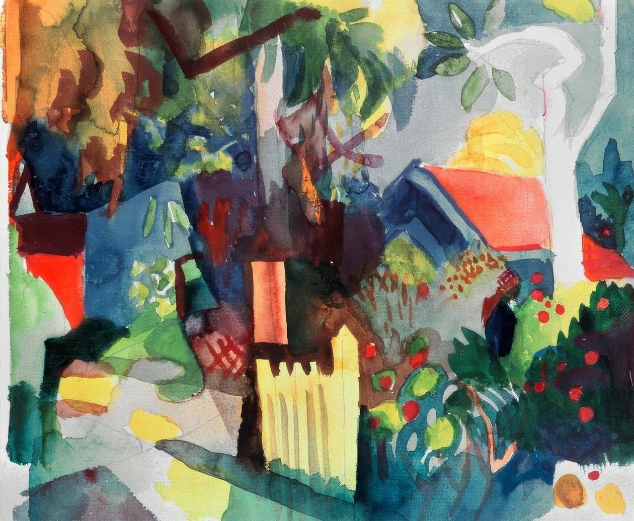 Landskab med et lys træ af August Macke