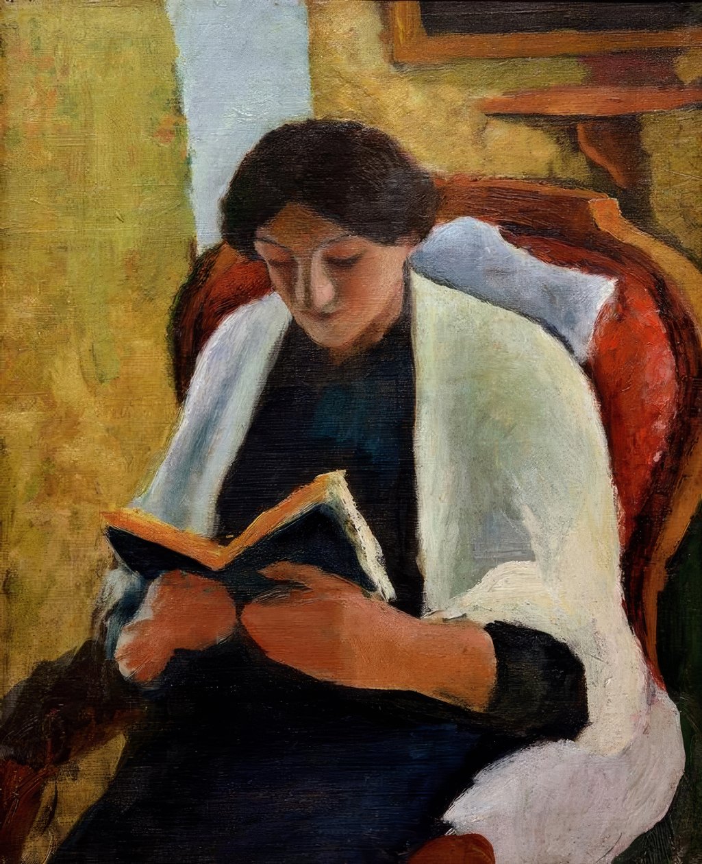 Læsende kvinde i den røde lænestol af August Macke