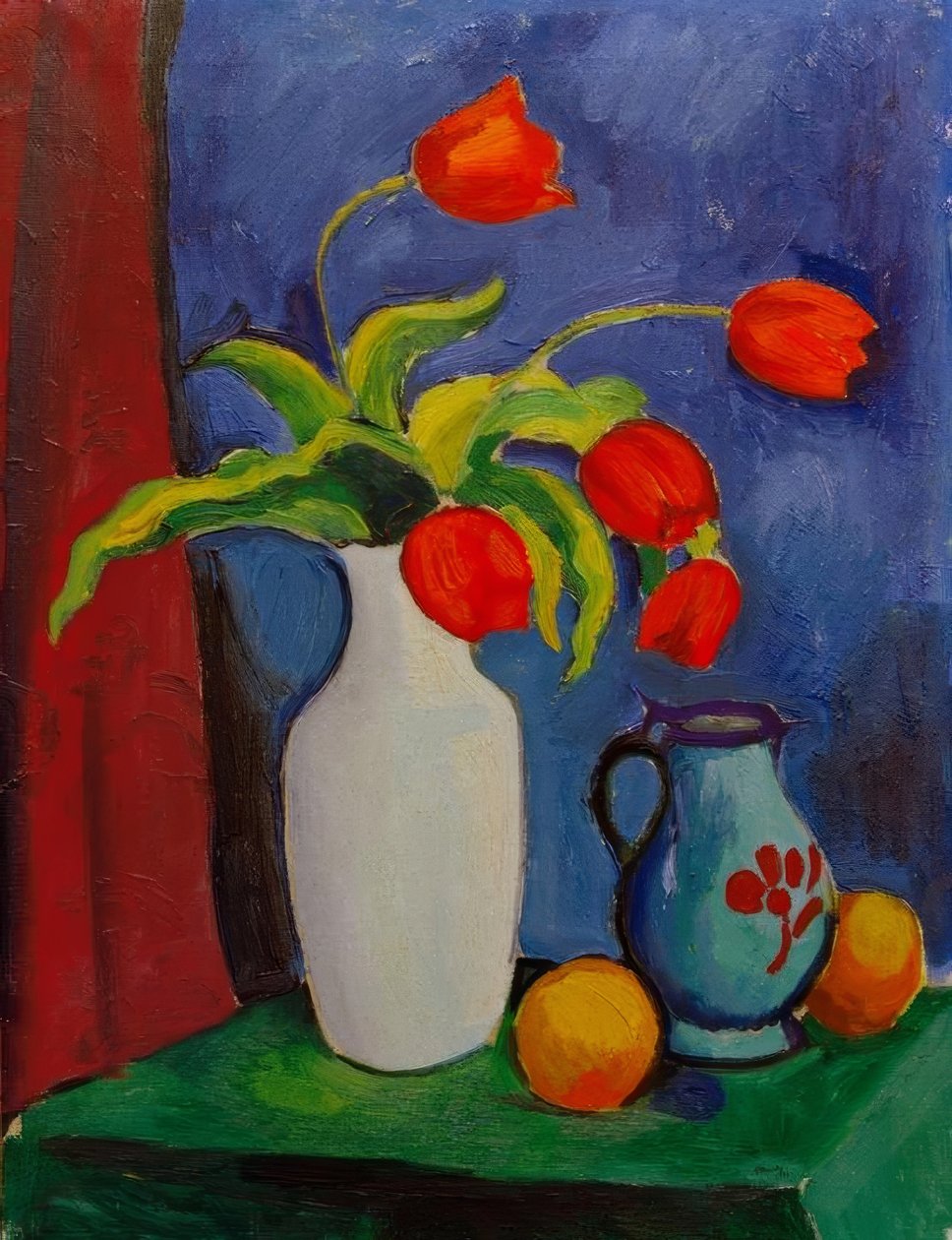 Røde tulipaner i hvid vase af August Macke
