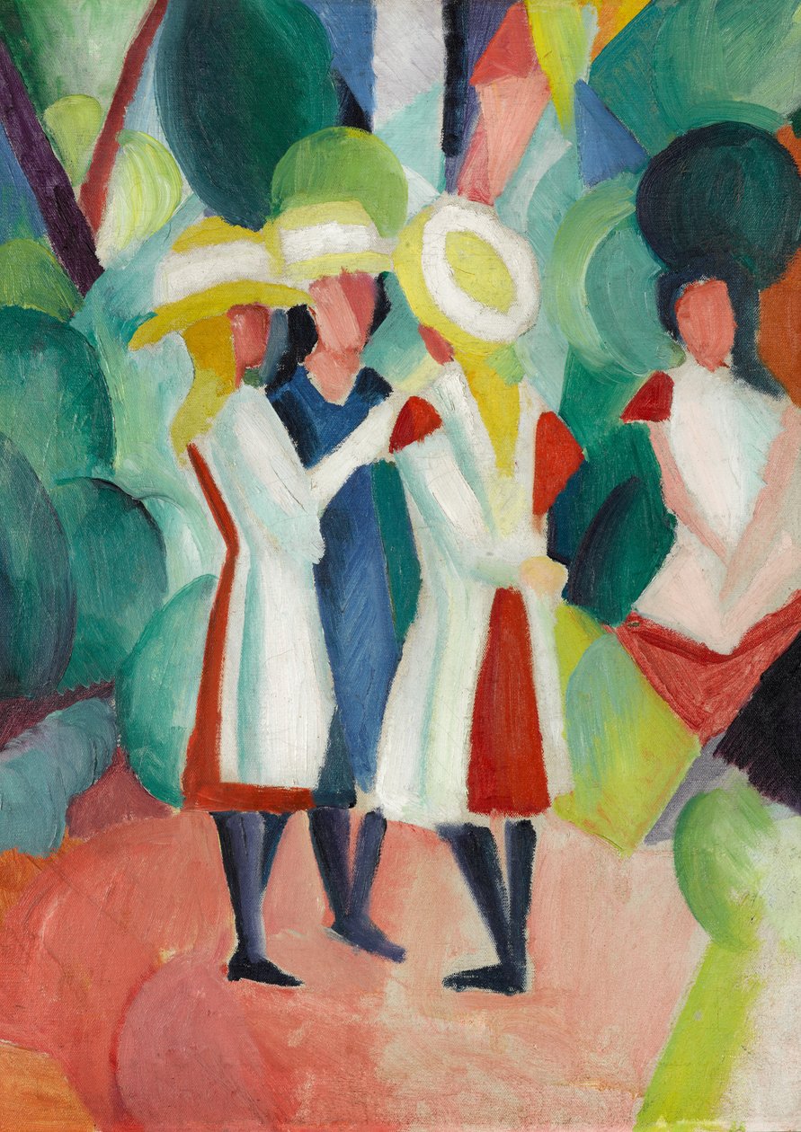 Tre piger i gule stråhatte af August Macke