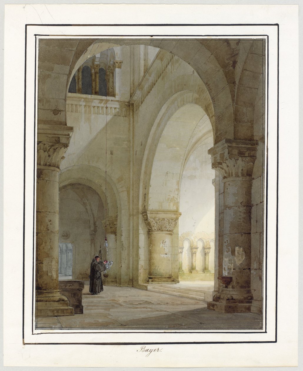 Interiør af en romansk kirke af August von Bayer