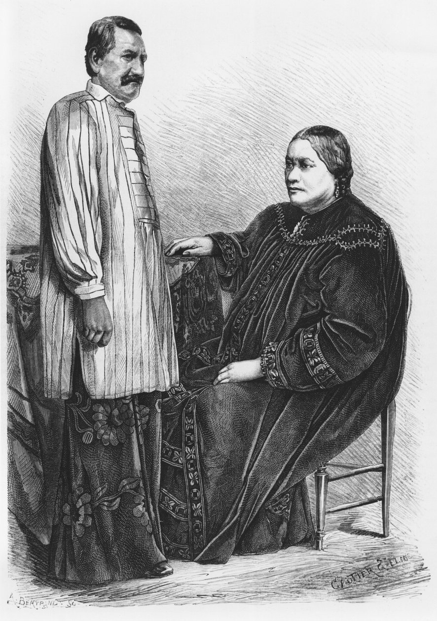 Dronning Pomare IV (1827-77) af Tahiti og hendes mand, illustration fra 
