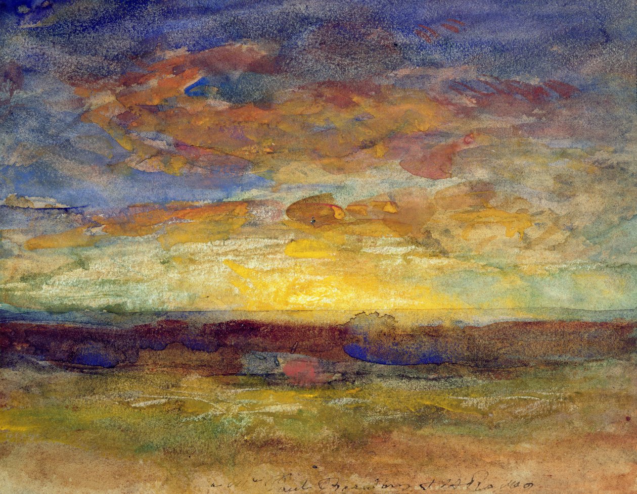 Landskab med nedgående sol af Auguste Francois Ravier
