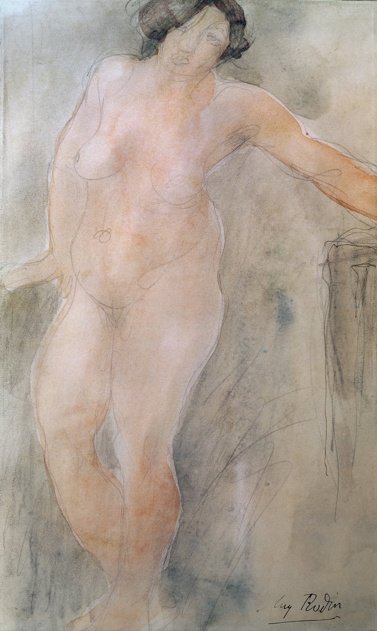 Studie af en kvindelig nøgen (blyant og wc på papir) af Auguste Rodin