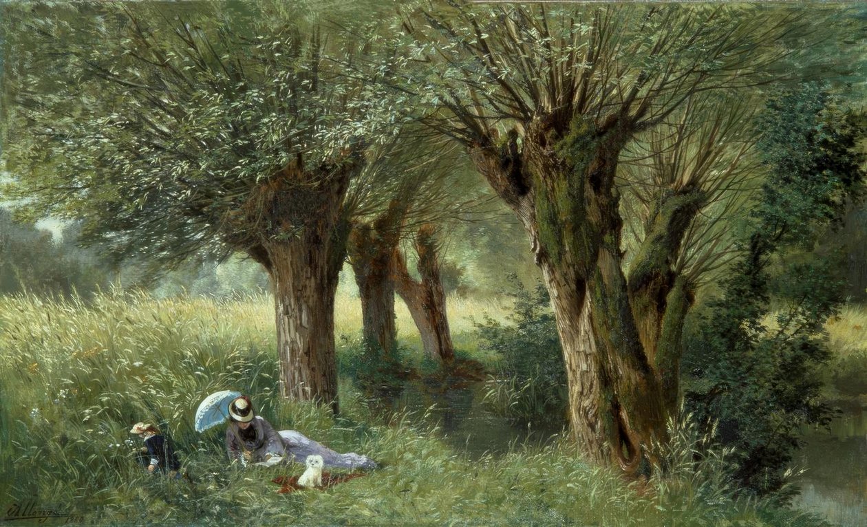 A. Allonge, På engen / maleri, 1880 af Auguste Allonge