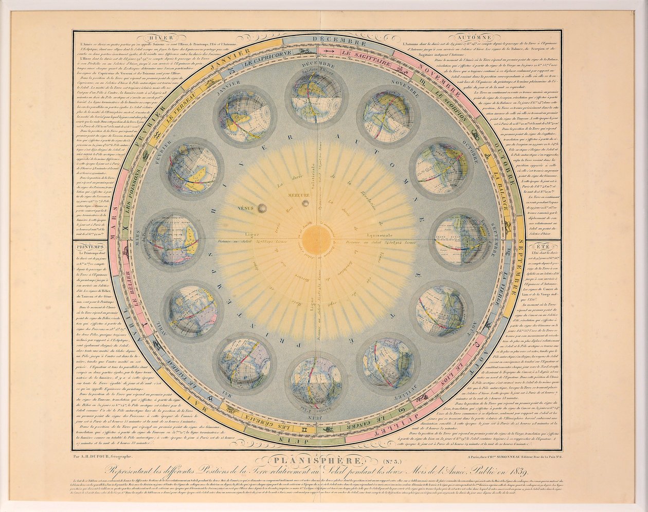 Planisfære nr. 3, pub. 1839. af Auguste Henri Dufour