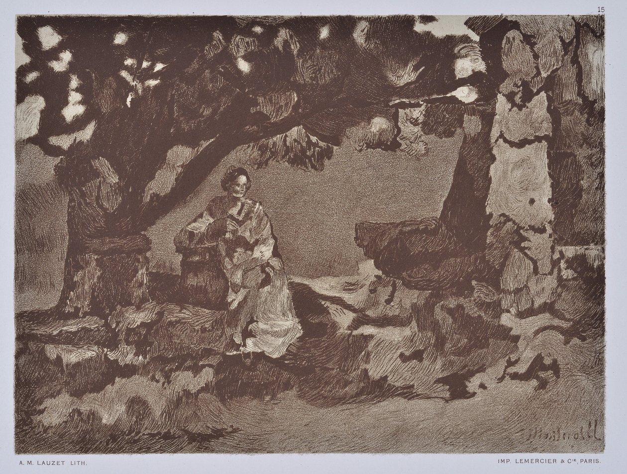 Kvinden ved brønden (tegning) af Auguste Lauzet