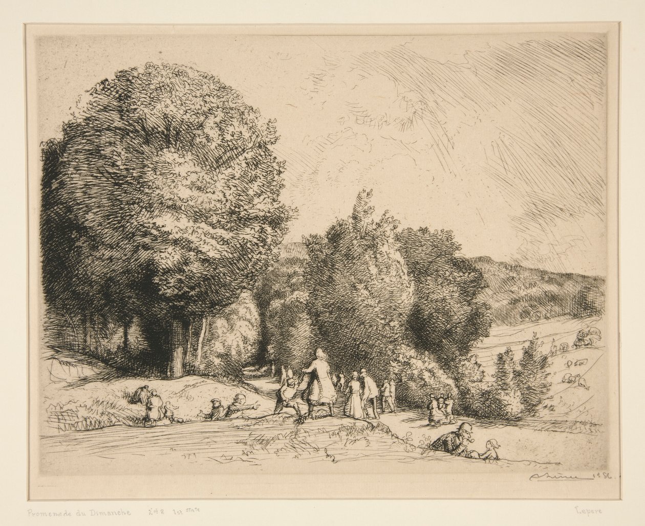Søndagsvandring (Cr?c?sur-le-Grand) (Søndagsvandring [Crecoeur-le-Grand]) af Auguste Lepere