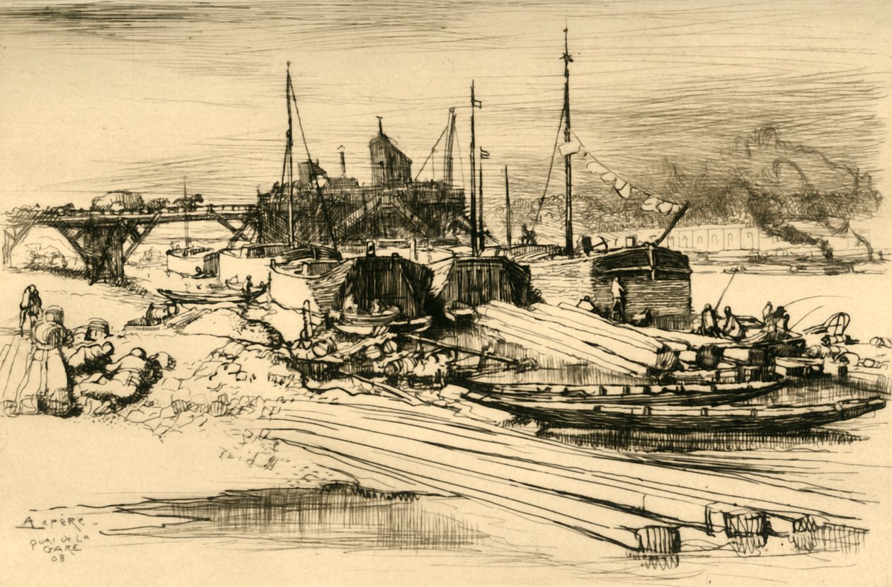 Stationskajen: Offentlig losseplads, 1908. af Auguste Louis Lepère