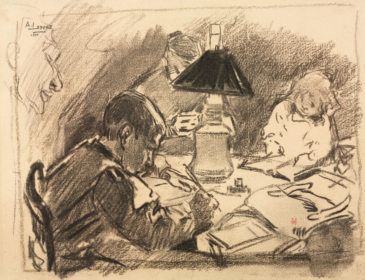 Omkring lampen, 1888. af Auguste Louis Lepère