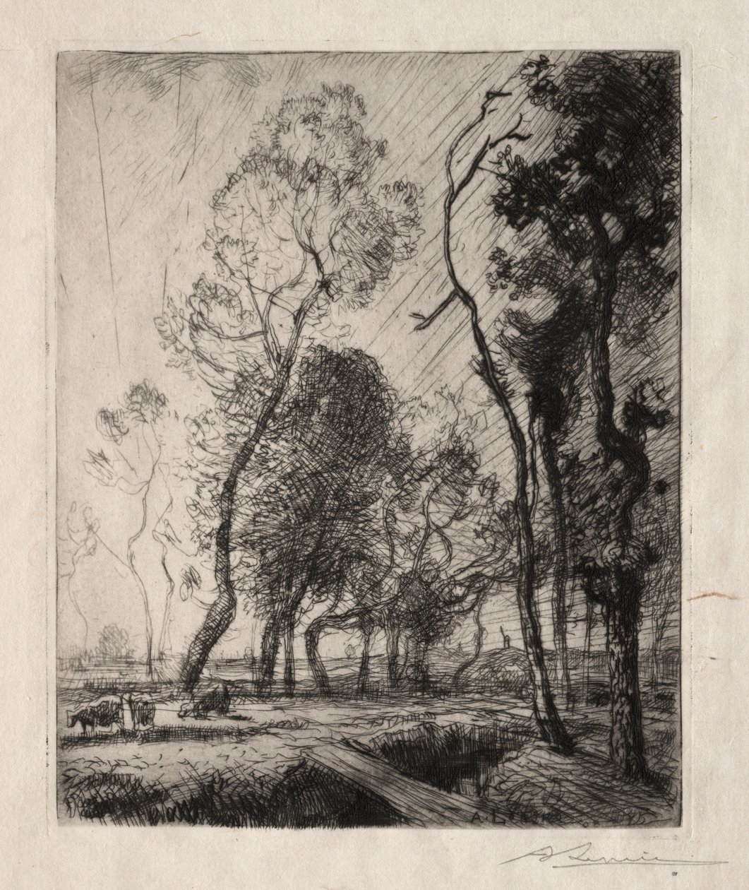 Solnedgang bag træerne af Auguste Louis Lepère