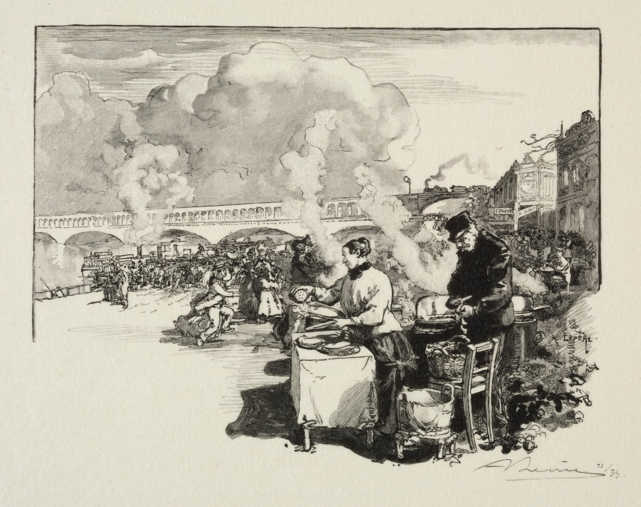 Landingsplads for omnibusbåde. af Auguste Louis Lepère