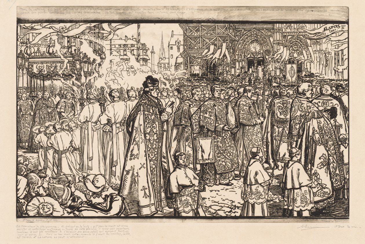 Corpus Christi processionen i Nantes af Auguste Louis Lepère
