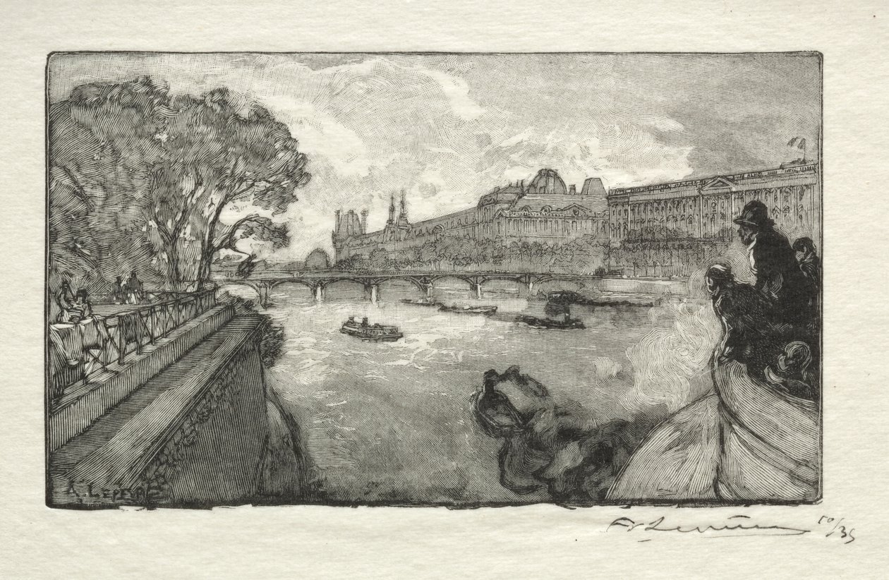 Louvre, set fra Pont Neuf af Auguste Louis Lepère