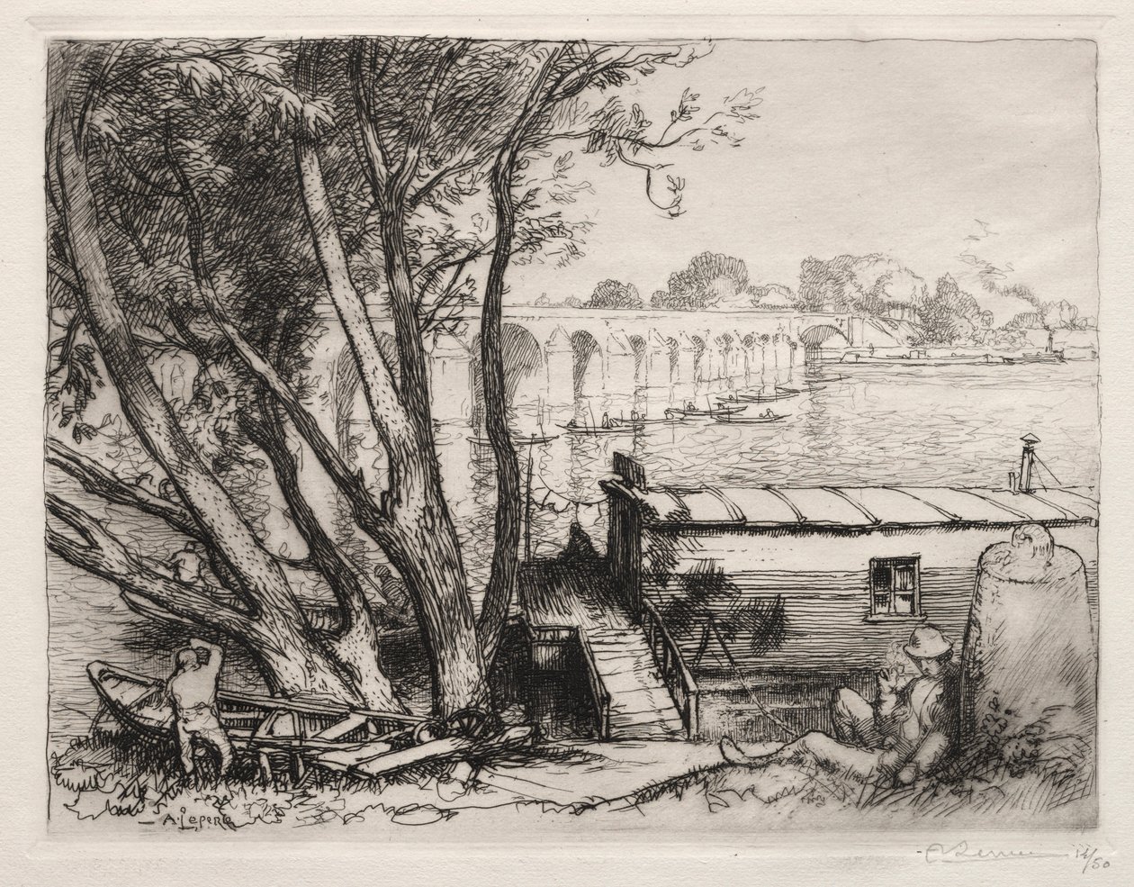 Poissy-broen, 1917. af Auguste Louis Lepère