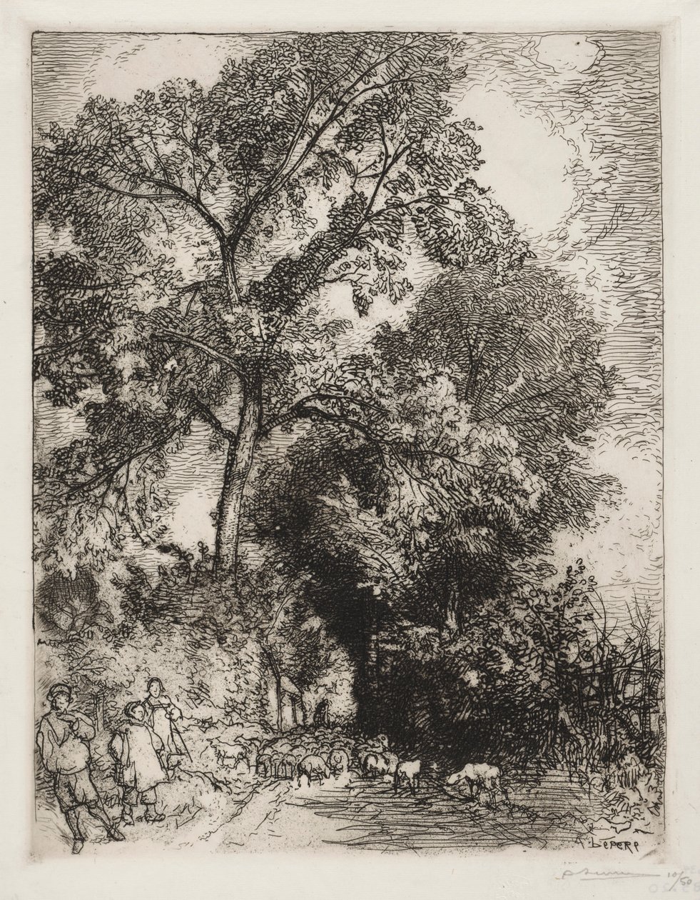 The Return of the Herd, Crèvecoeur, 1913. af Auguste Louis Lepère