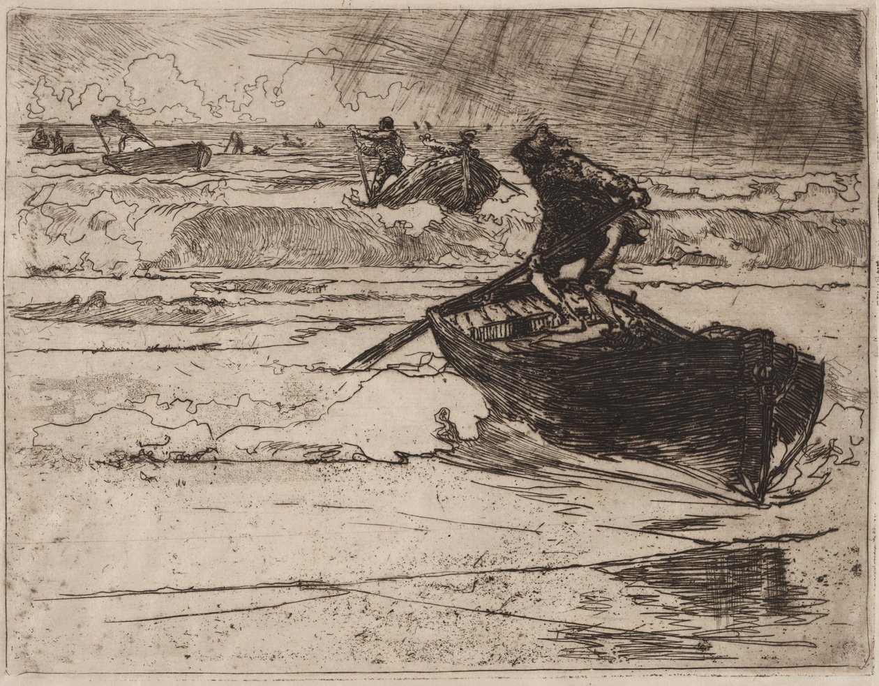 Fiskere på flugt før stormen af Auguste Louis Lepère