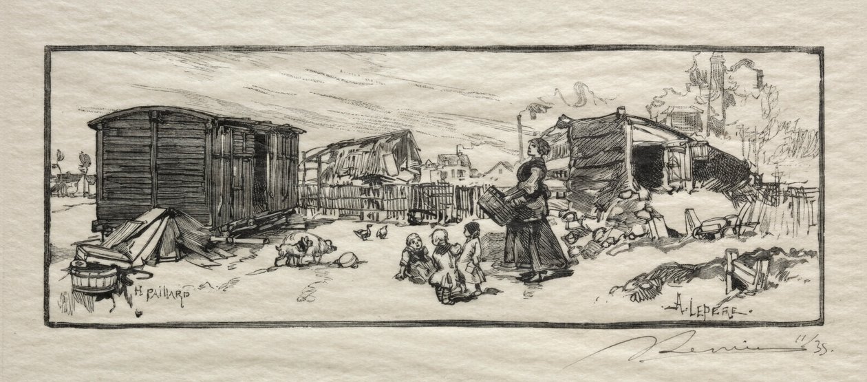 Vognhuset Le wagon-logement. af Auguste Louis Lepère