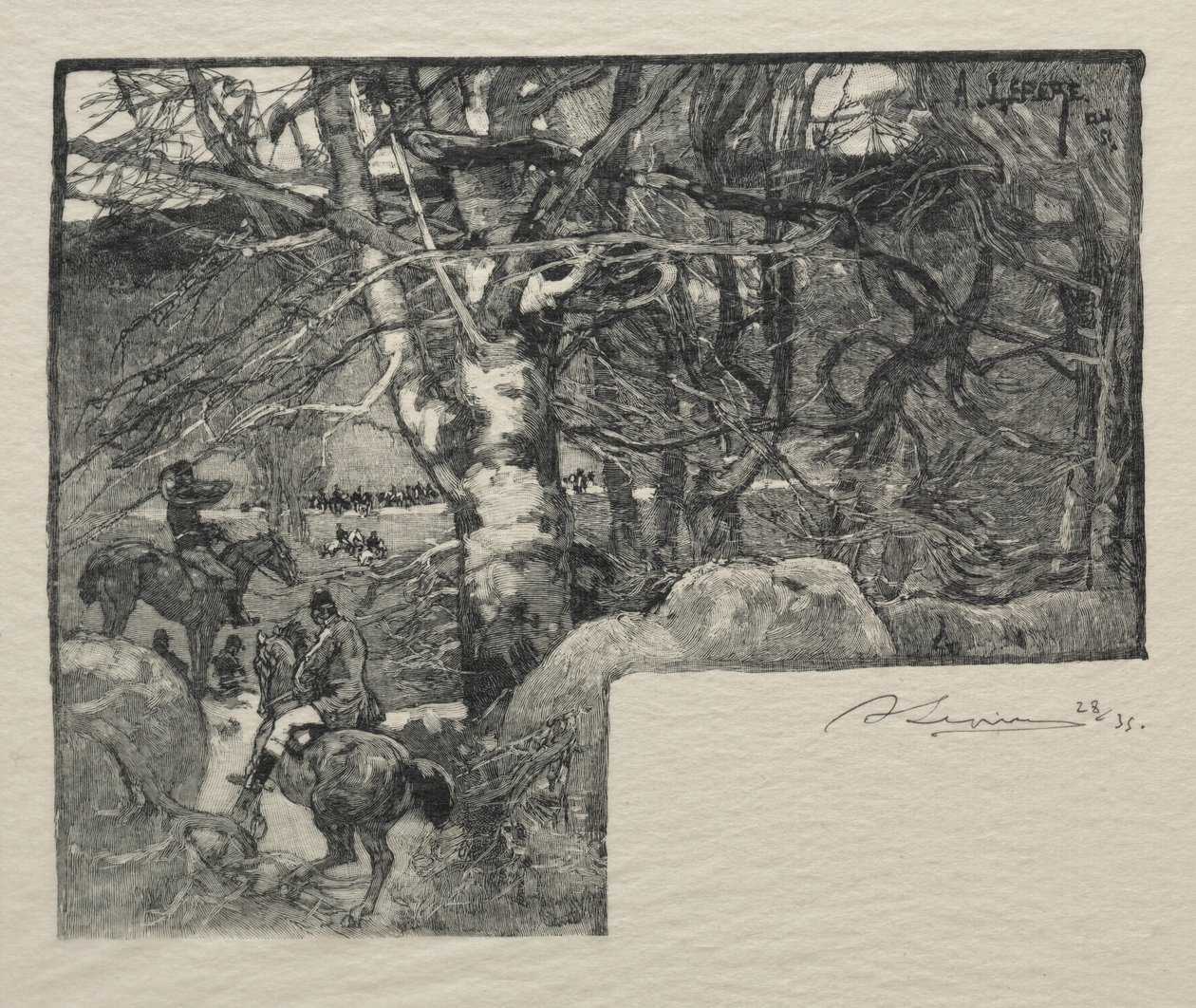 En hundejagt ved Mont Gerard af Auguste Louis Lepère