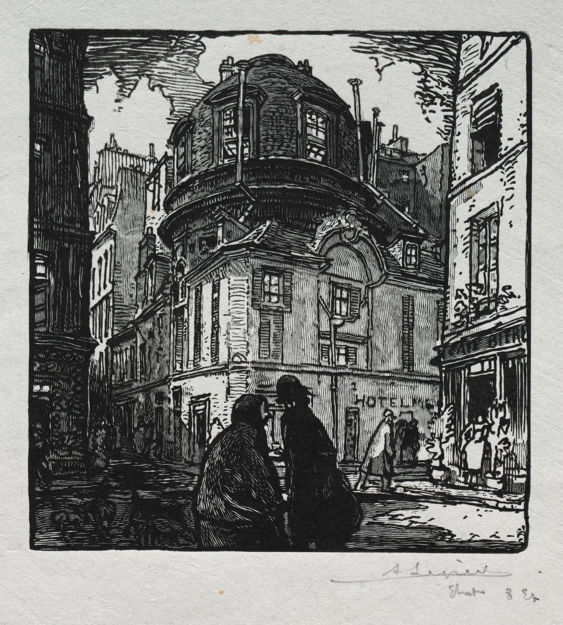 Udsigt over Hotel Colbert. af Auguste Louis Lepère