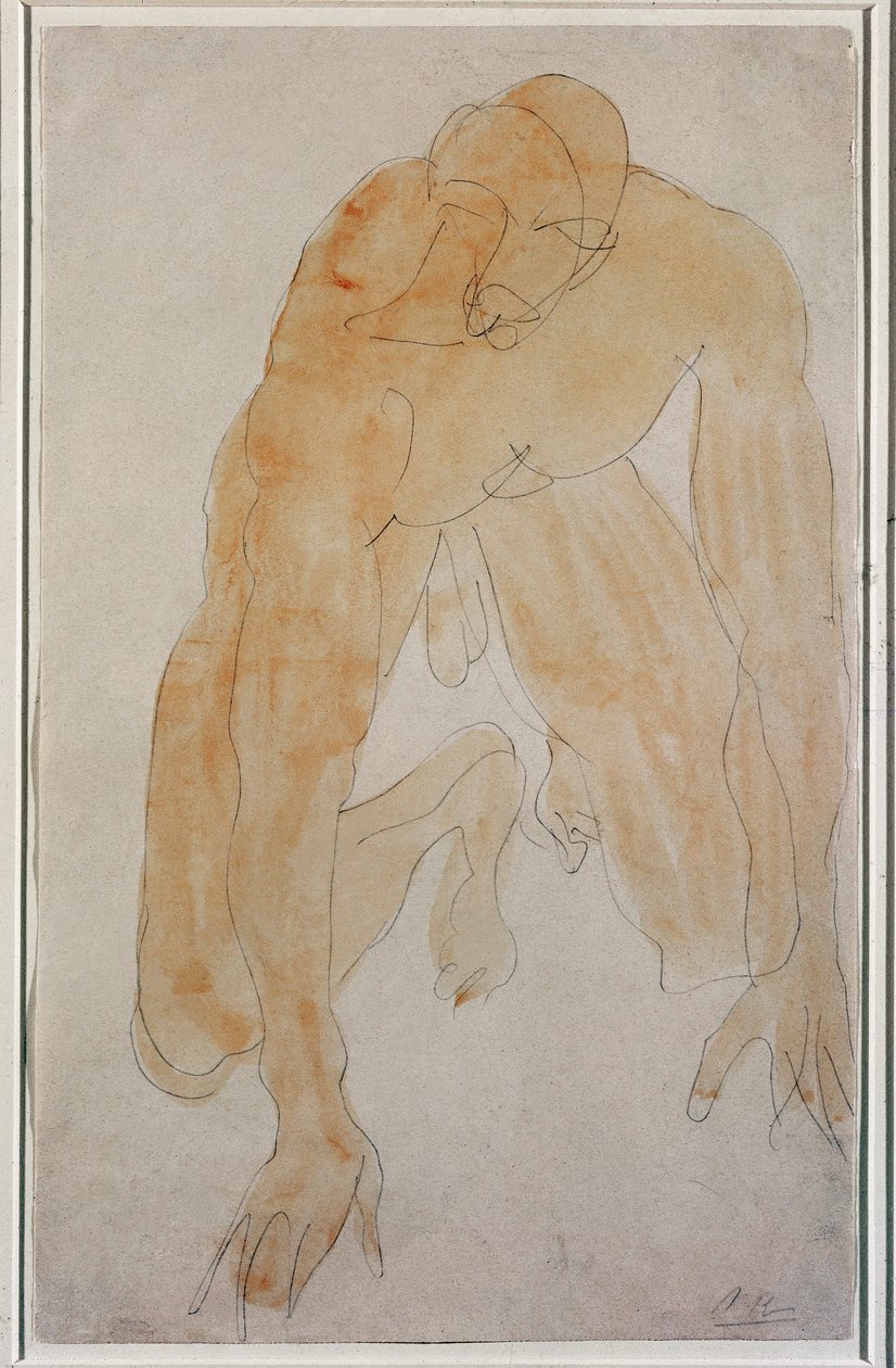 Knælende mand (Akvarel af Auguste Rodin
