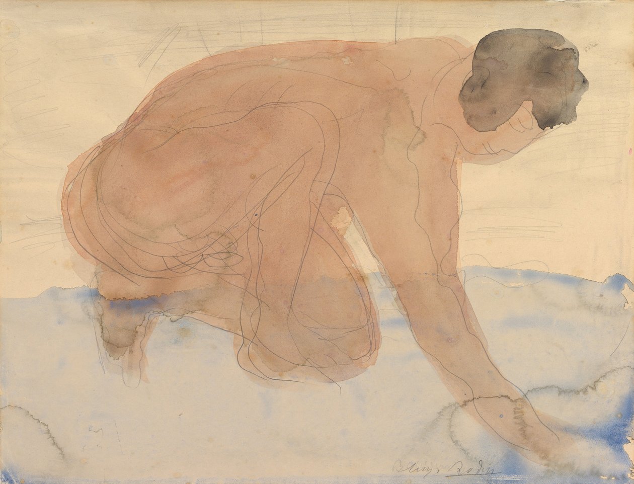 Nøgen figur på hænder og knæ, 1900-1910. af Auguste Rodin