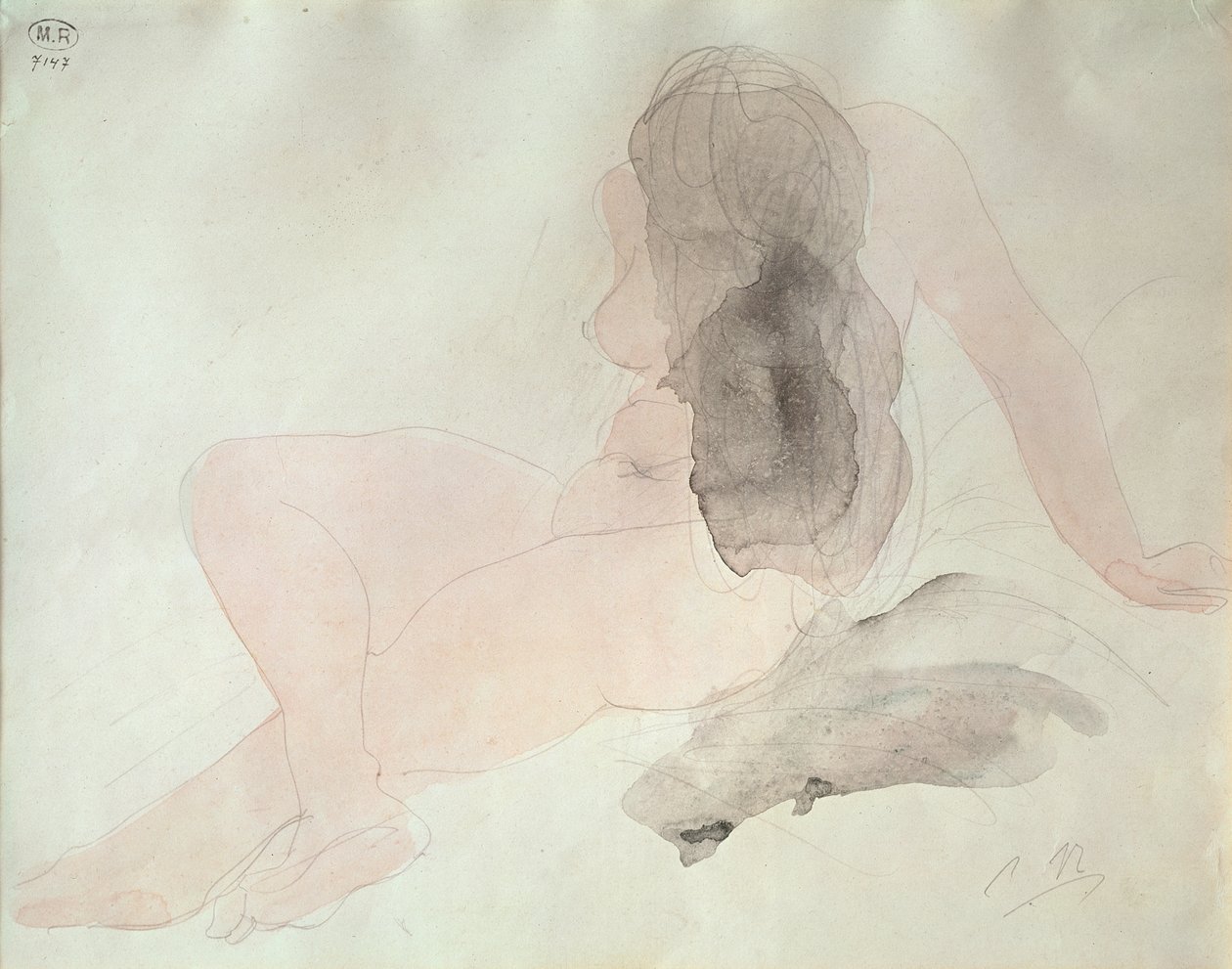 Siddende nøgen med pjusket hår af Auguste Rodin