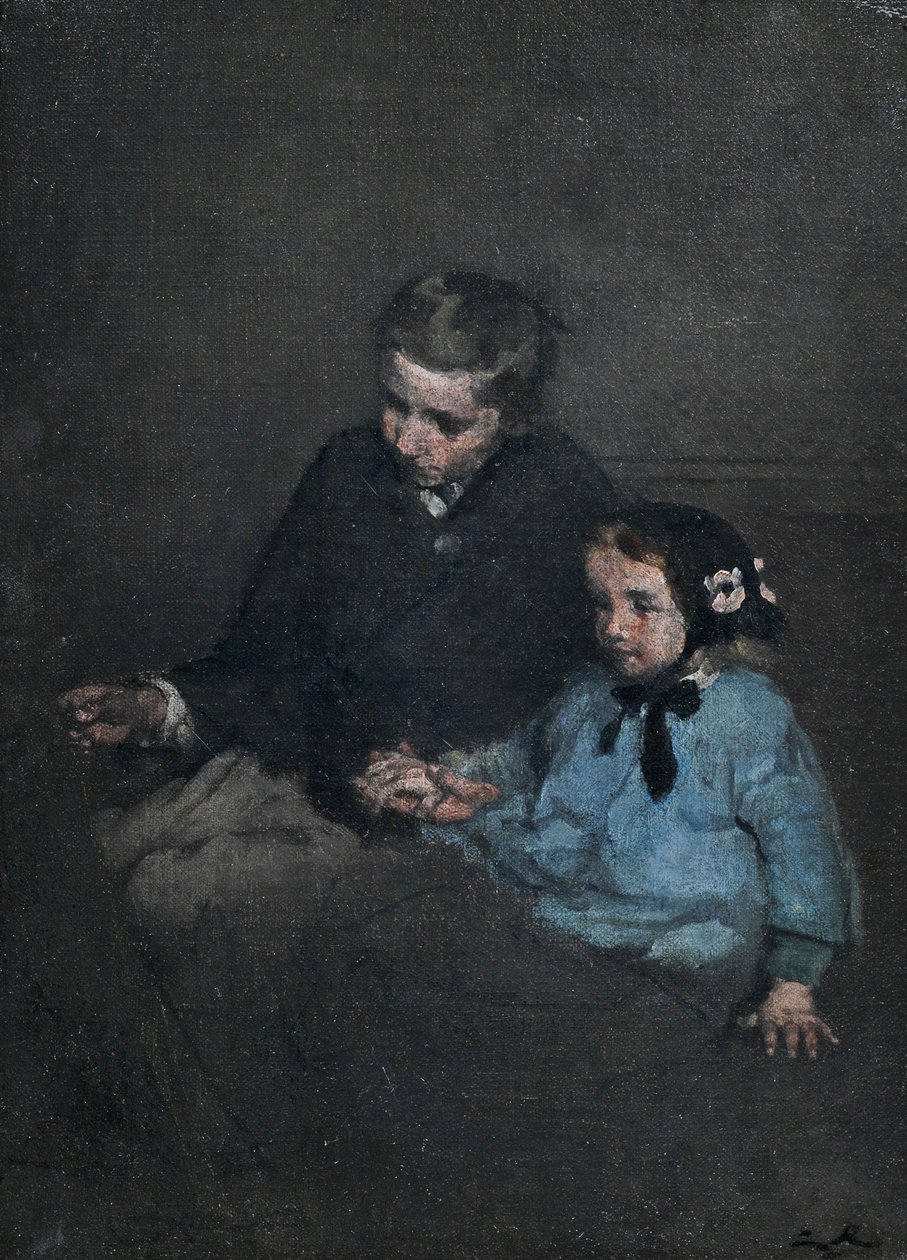Søskendepar, der holder hænder af Auguste Theodule Ribot